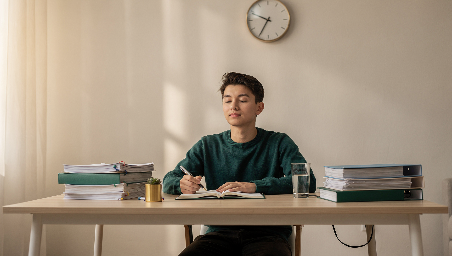 صورة طالب يستعد للامتحان بهدوء